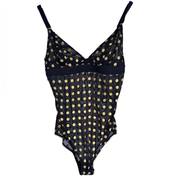 Stella McCartney Florence Fluttering Metallic Polka Dot Mesh Bodysuit Ink Gold S - Picture 1 of 8